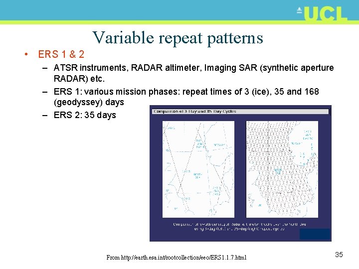 Variable repeat patterns • ERS 1 & 2 – ATSR instruments, RADAR altimeter, Imaging