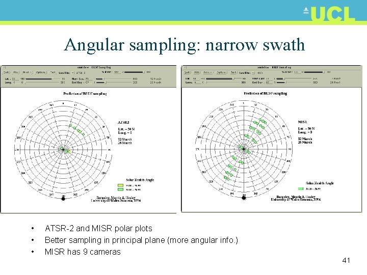 Angular sampling: narrow swath • • • ATSR-2 and MISR polar plots Better sampling