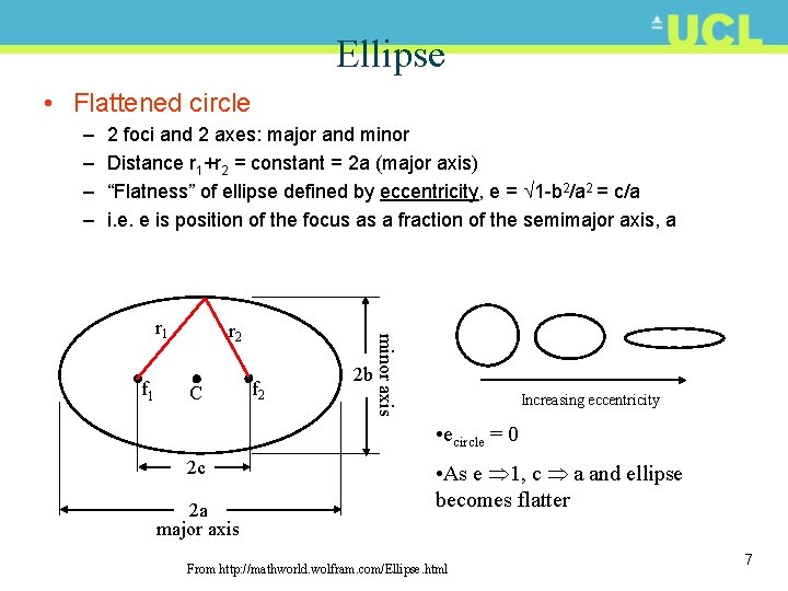 Ellipse • Flattened circle – – 2 foci and 2 axes: major and minor
