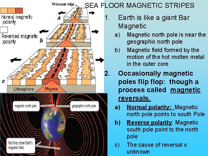 SEA FLOOR MAGNETIC STRIPES 1. Earth is like a giant Bar Magnetic a) b)