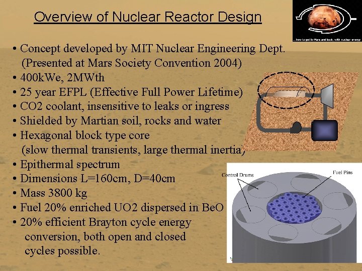 Overview of Nuclear Reactor Design • Concept developed by MIT Nuclear Engineering Dept. (Presented