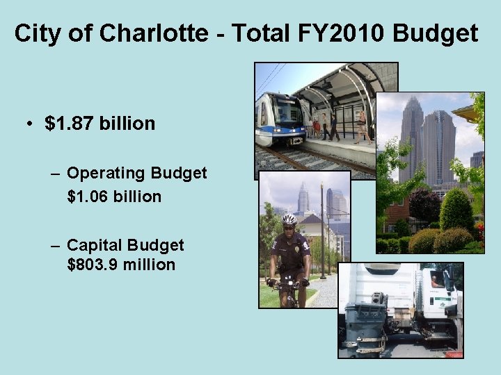 City of Charlotte - Total FY 2010 Budget • $1. 87 billion – Operating