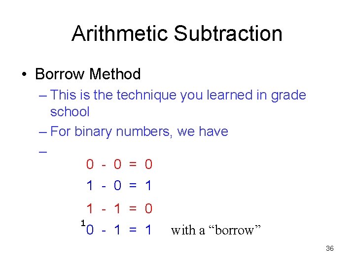 Arithmetic Subtraction • Borrow Method – This is the technique you learned in grade
