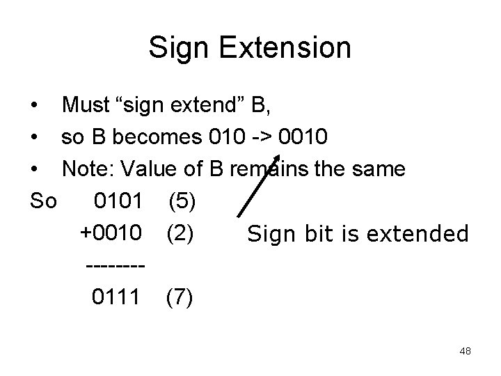 Sign Extension • Must “sign extend” B, • so B becomes 010 -> 0010