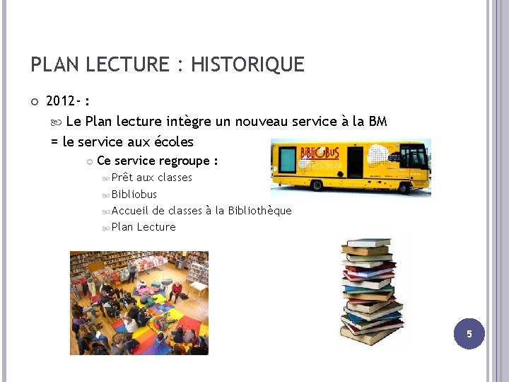 PLAN LECTURE : HISTORIQUE 2012 - : Le Plan lecture intègre un nouveau service