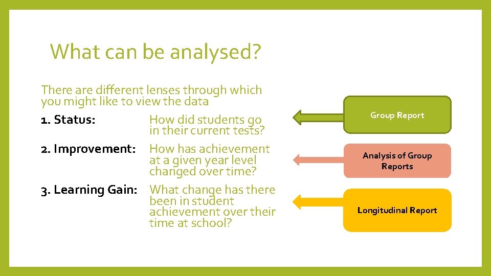 What can be analysed? There are different lenses through which you might like to