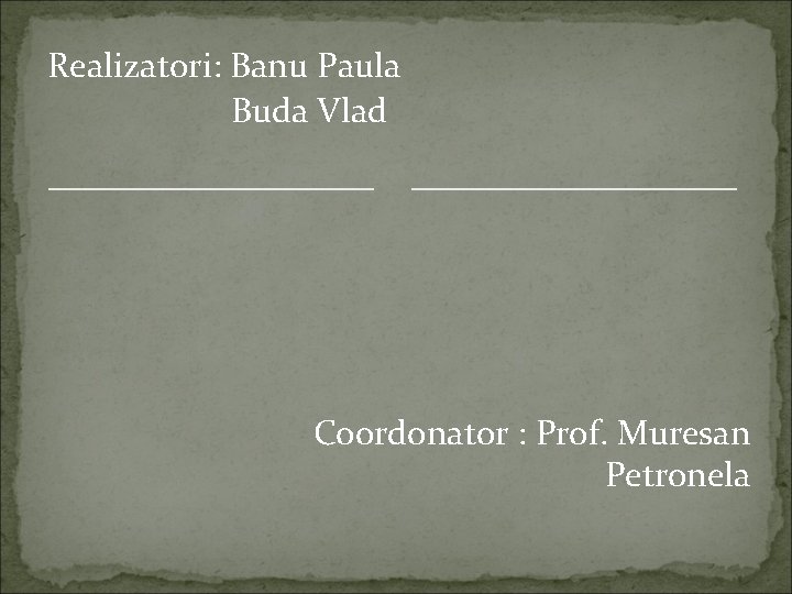 Realizatori: Banu Paula Buda Vlad Coordonator : Prof. Muresan Petronela 