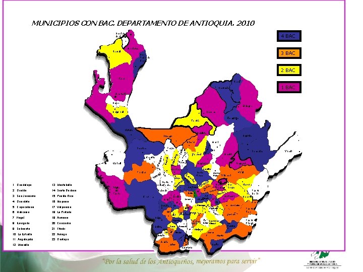 MUNICIPIOS CON BAC. DEPARTAMENTO DE ANTIOQUIA. 2010 San Juan de Uraba 4 BAC Arboletes MUNICIPIOS CON BAC. DEPARTAMENTO DE ANTIOQUIA. 2010 San Juan de Uraba 4 BAC Arboletes