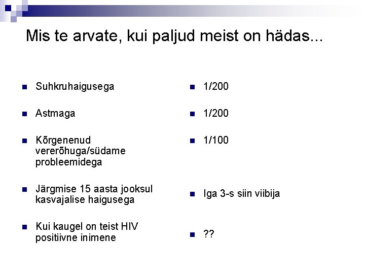 Mis te arvate, kui paljud meist on hädas. . . n Suhkruhaigusega n 1/200