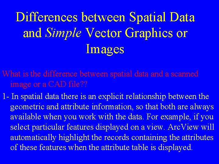 Differences between Spatial Data and Simple Vector Graphics or Images What is the difference