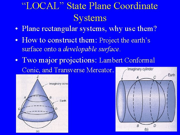 “LOCAL” State Plane Coordinate Systems • Plane rectangular systems, why use them? • How