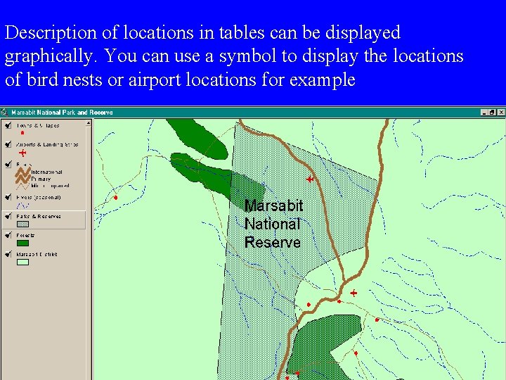 Description of locations in tables can be displayed graphically. You can use a symbol