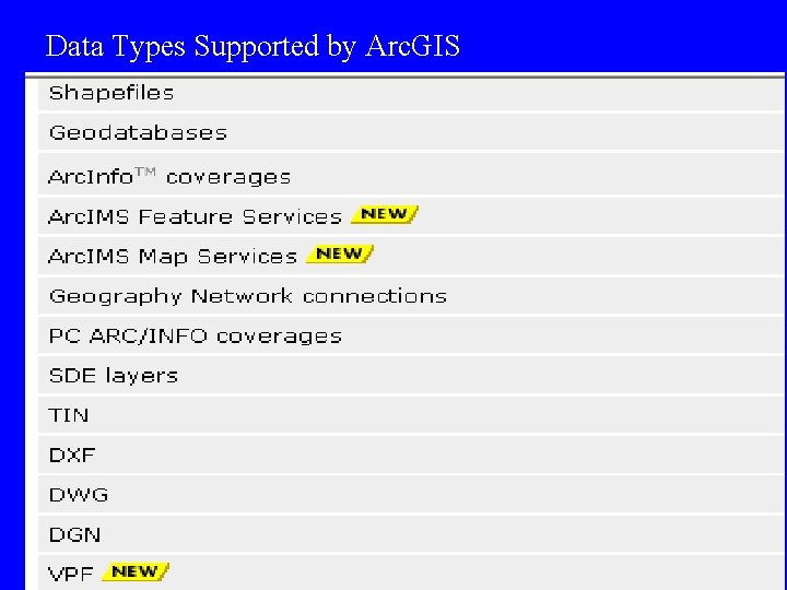 Data Types Supported by Arc. GIS 