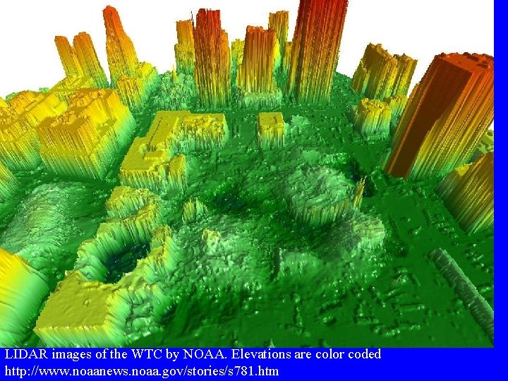 LIDAR images of the WTC by NOAA. Elevations are color coded http: //www. noaanews.