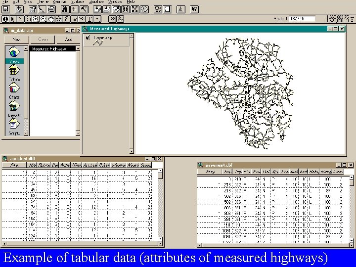 Example of tabular data (attributes of measured highways) 