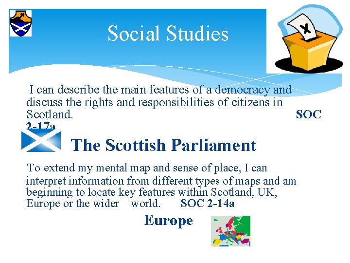 Social Studies I can describe the main features of a democracy and discuss the