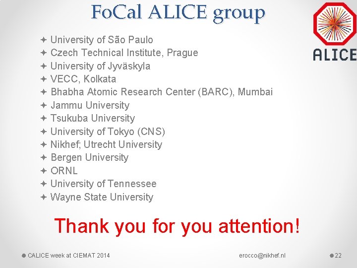 Fo. Cal ALICE group University of São Paulo Czech Technical Institute, Prague University of