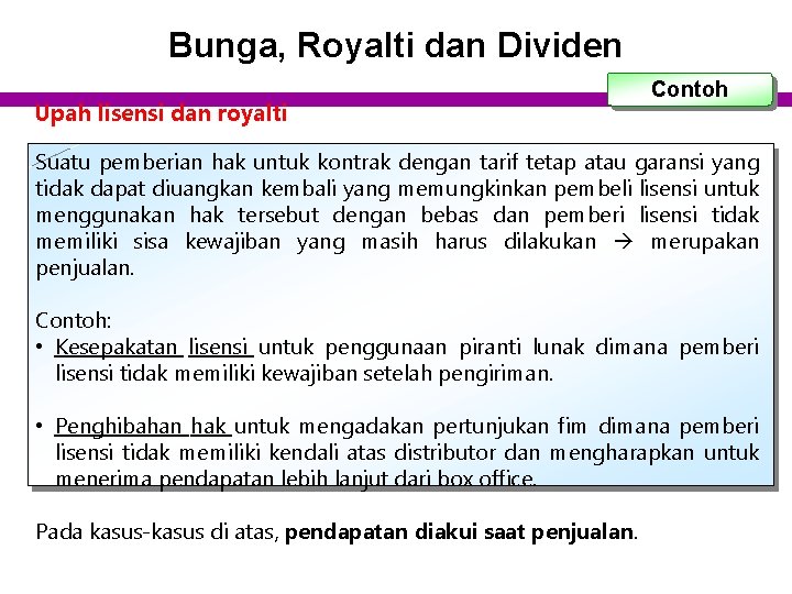 Bunga, Royalti dan Dividen Upah lisensi dan royalti Contoh Suatu pemberian hak untuk kontrak