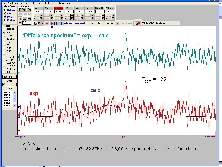 “Difference spectrum” = exp. – calc. Tcorr = 122. exp. calc. 120509: item 1,