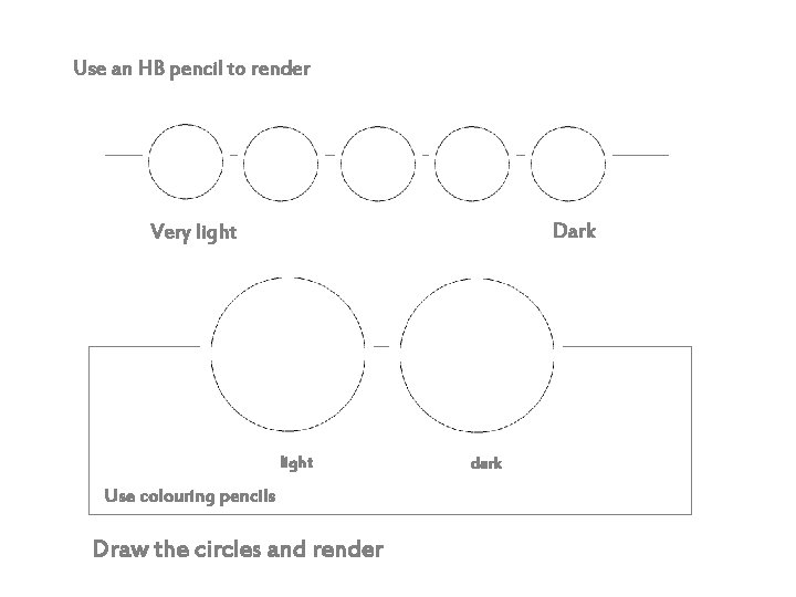 Use an HB pencil to render Dark Very light Use colouring pencils Draw the