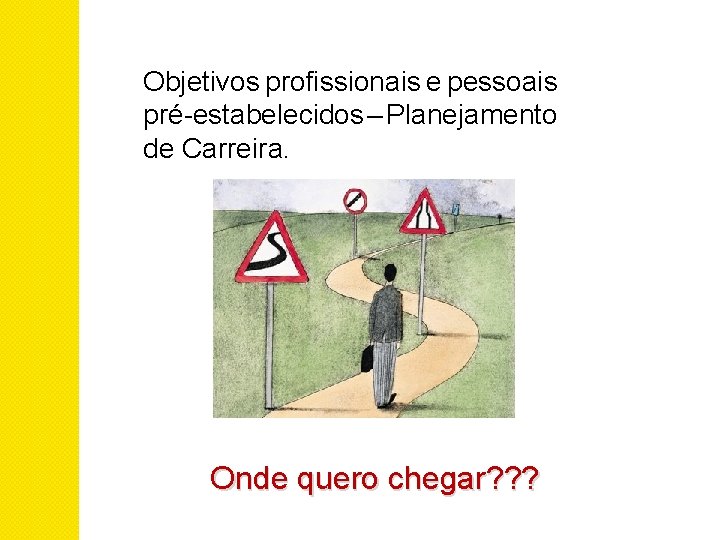 Objetivos profissionais e pessoais pré-estabelecidos – Planejamento de Carreira. Onde quero chegar? ? ?