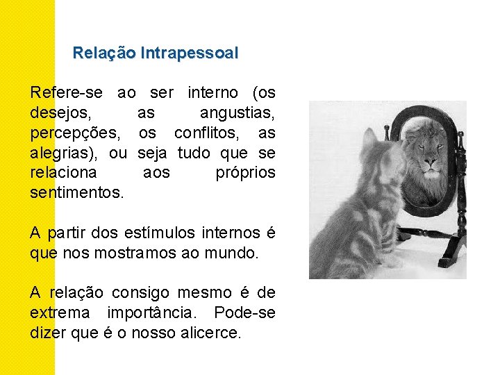 Relação Intrapessoal Refere-se ao ser interno (os desejos, as angustias, percepções, os conflitos, as