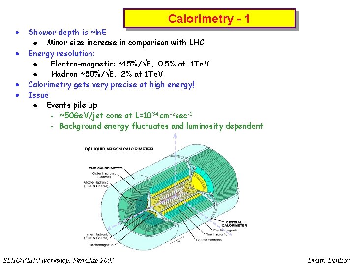 Calorimetry - 1 · · Shower depth is ~ln. E u Minor size increase
