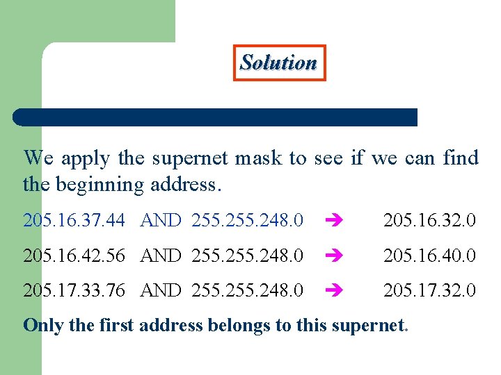 Solution We apply the supernet mask to see if we can find the beginning