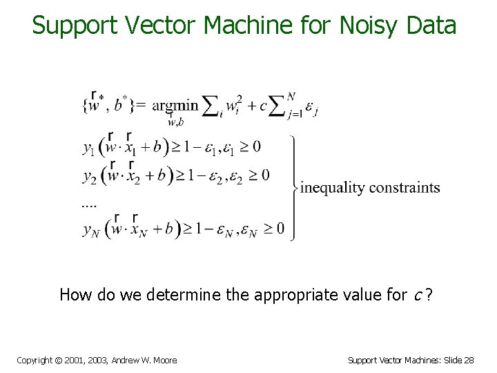 Support Vector Machine for Noisy Data How do we determine the appropriate value for