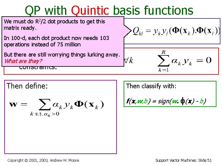 QP with Quintic basis functions We must do R 2/2 dot products to get