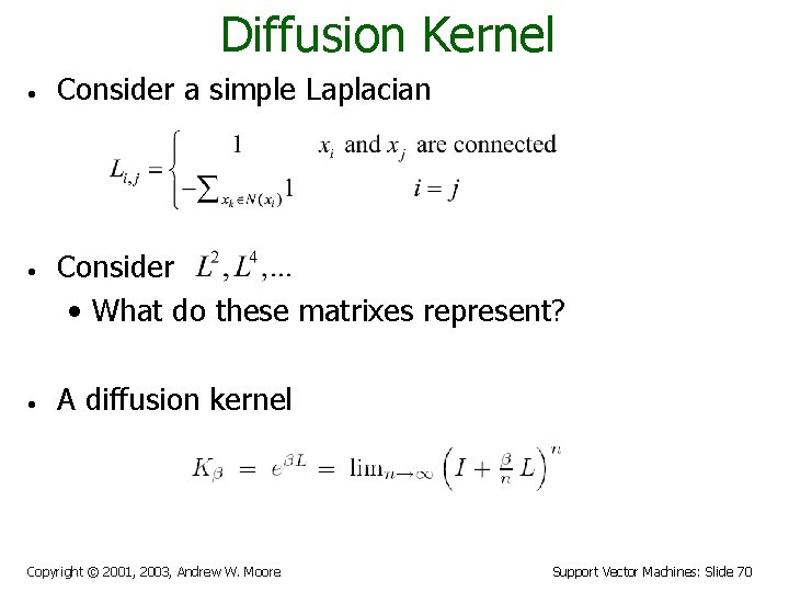 Diffusion Kernel • • • Consider a simple Laplacian Consider • What do these