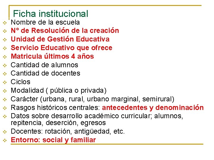 Ficha institucional v v v v Nombre de la escuela N° de Resolución de