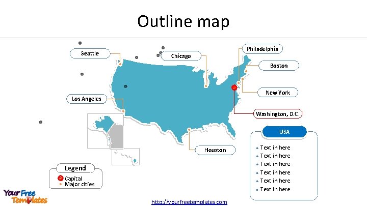 Outline map Seattle Philadelphia Chicago Boston New York Los Angeles Washington, D. C. USA