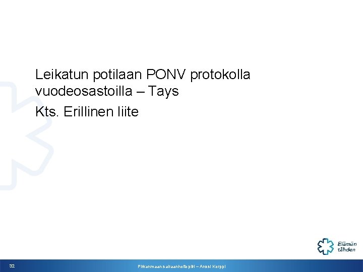 Leikatun potilaan PONV protokolla vuodeosastoilla – Tays Kts. Erillinen liite 32 Pirkanmaan sairaanhoitopiiri –