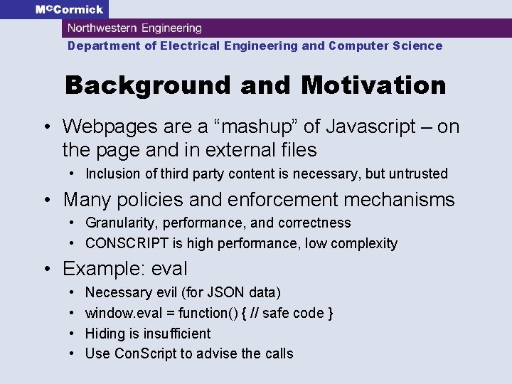 Department of Electrical Engineering and Computer Science Background and Motivation • Webpages are a