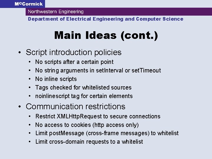 Department of Electrical Engineering and Computer Science Main Ideas (cont. ) • Script introduction