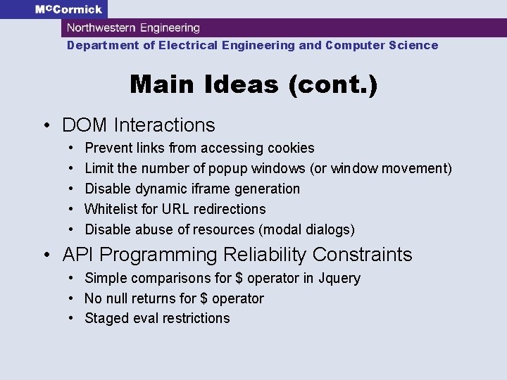 Department of Electrical Engineering and Computer Science Main Ideas (cont. ) • DOM Interactions