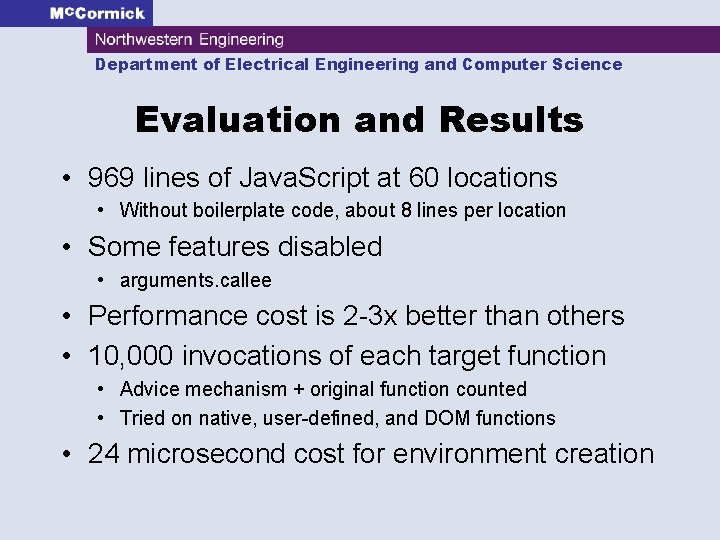 Department of Electrical Engineering and Computer Science Evaluation and Results • 969 lines of