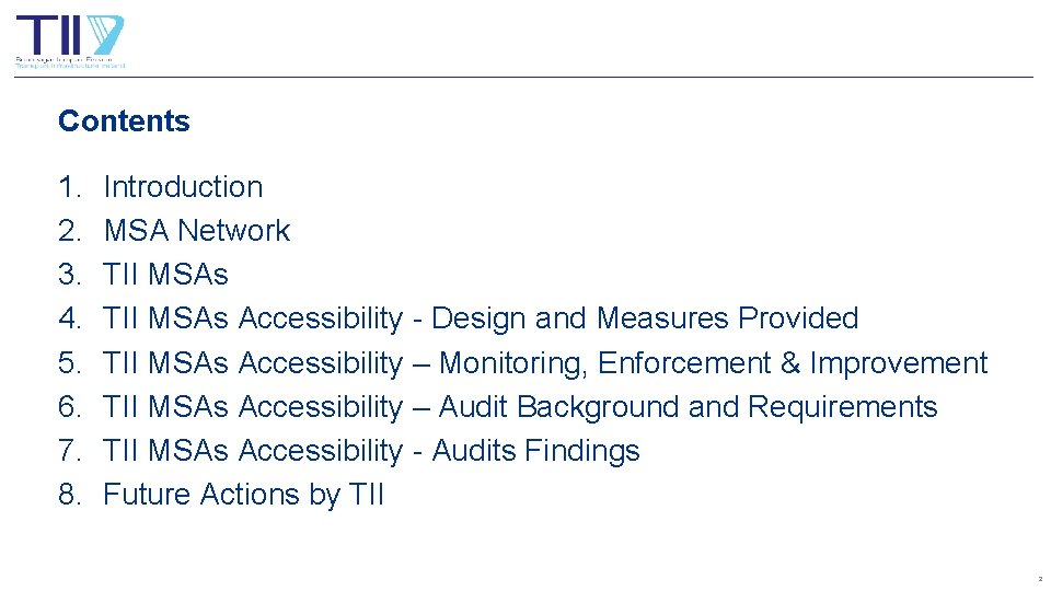 Contents 1. 2. 3. 4. 5. 6. 7. 8. Introduction MSA Network TII MSAs