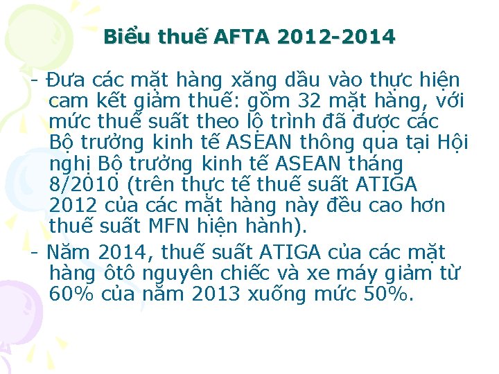 Biểu thuế AFTA 2012 -2014 - Đưa các mặt hàng xăng dầu vào thực