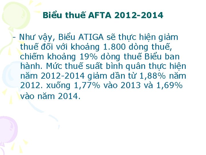 Biểu thuế AFTA 2012 -2014 - Như vậy, Biểu ATIGA sẽ thực hiện giảm