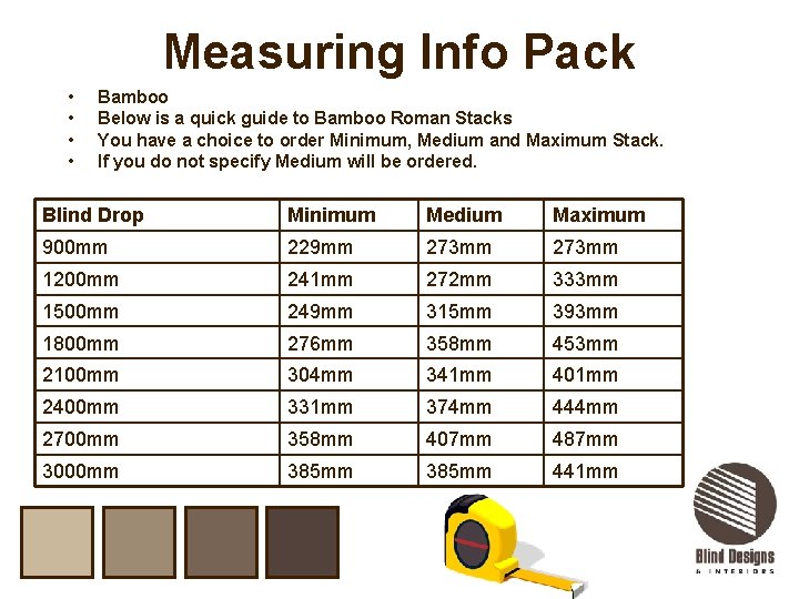 Measuring Info Pack • • Bamboo Below is a quick guide to Bamboo Roman