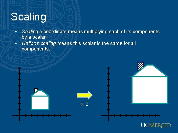 Scaling • Scaling a coordinate means multiplying each of its components by a scalar