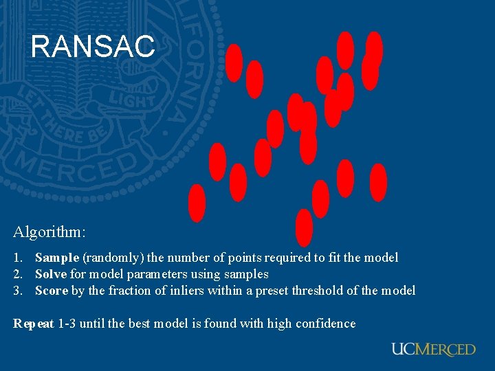 RANSAC Algorithm: 1. Sample (randomly) the number of points required to fit the model