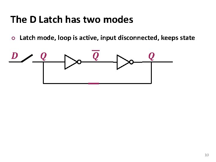 Carnegie Mellon The D Latch has two modes ¢ Latch mode, loop is active,