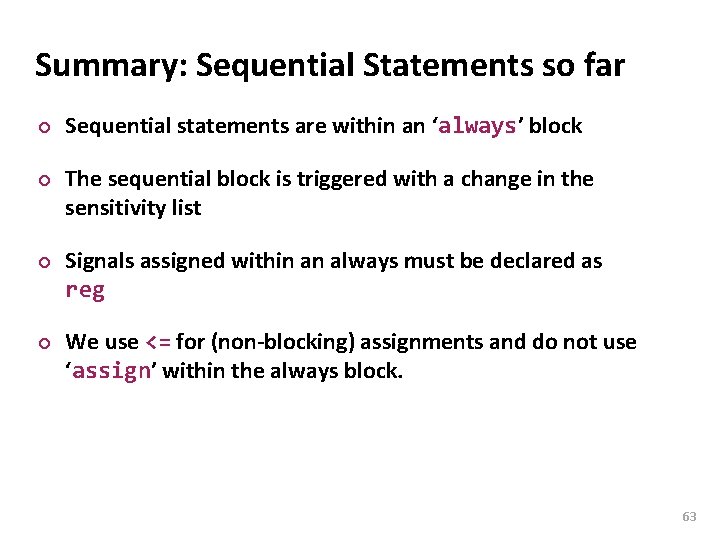 Carnegie Mellon Summary: Sequential Statements so far ¢ ¢ Sequential statements are within an