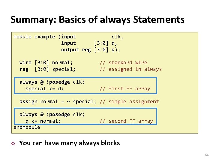 Carnegie Mellon Summary: Basics of always Statements module example (input clk, input [3: 0]