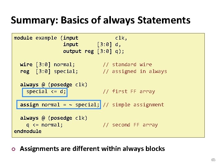 Carnegie Mellon Summary: Basics of always Statements module example (input clk, input [3: 0]