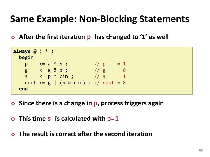 Carnegie Mellon Same Example: Non-Blocking Statements ¢ After the first iteration p has changed