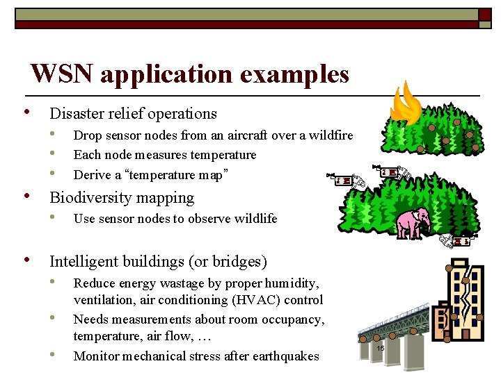 WSN application examples • Disaster relief operations • • Biodiversity mapping • • Drop